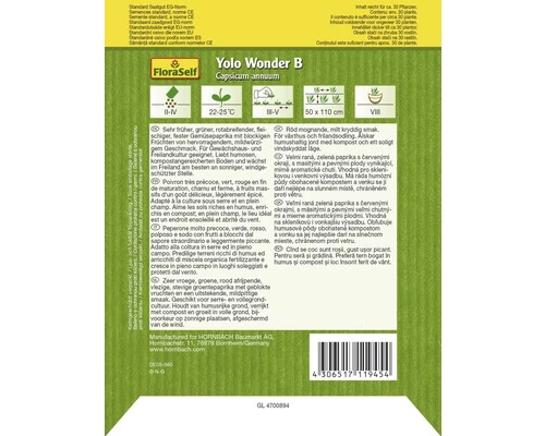 FLORASELF® Paprika Yolo Wonder Groentezaden 4 FLORASELF® Paprika Yolo Wonder Groentezaden - Afbeelding 2